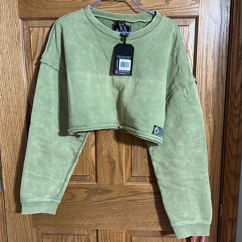 Alphalete Women’s Terry Oversized Crop Pullover - Jade Green (XL)